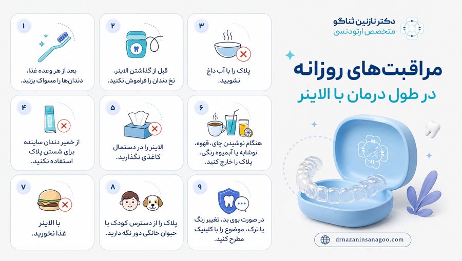 مراقبت‌های روزانه در طول درمان با الاینر