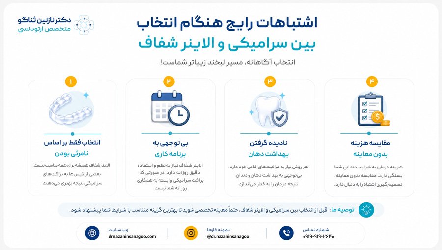 چند اشتباه رایج هنگام انتخاب بین سرامیکی و الاینر شفاف