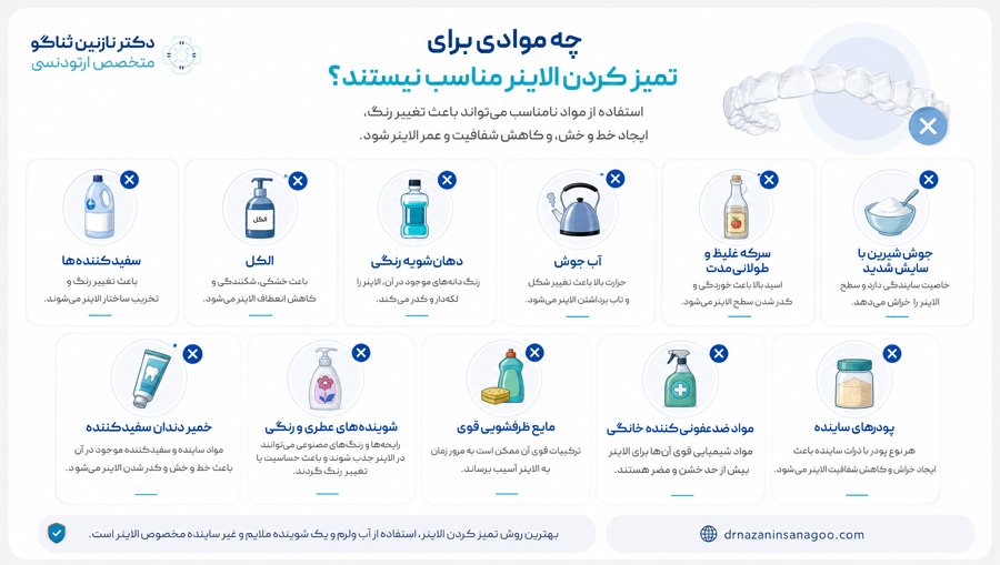 چه موادی برای تمیز کردن الاینر مناسب نیستند؟